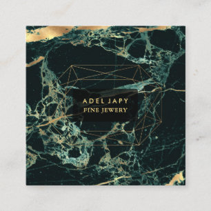 Marble Teal Green+Faux Gold Gemstone Facet Square Business Card