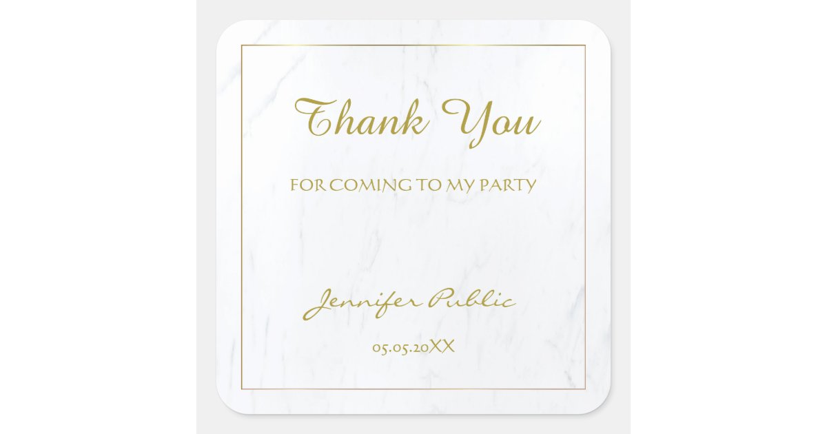Marble Template Thank You Hand Script Text Gold Square Sticker | Zazzle