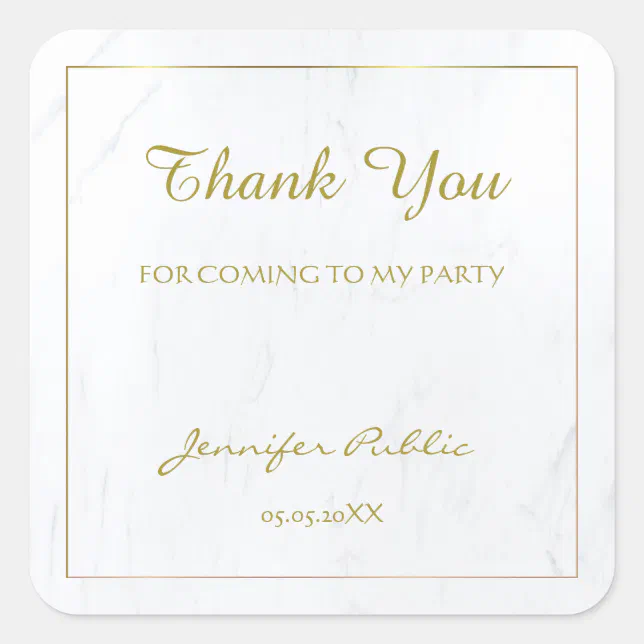 Marble Template Thank You Hand Script Text Gold Square Sticker | Zazzle