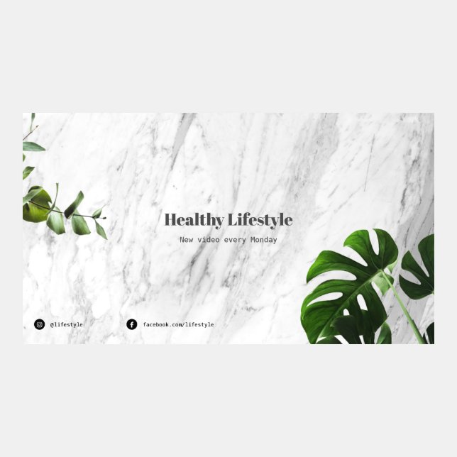 Marble texture and green leaves YouTube banner (Front)