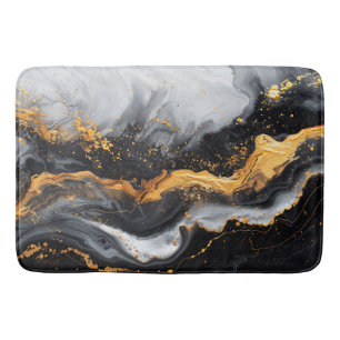 Marble texture black grey gold bath mat