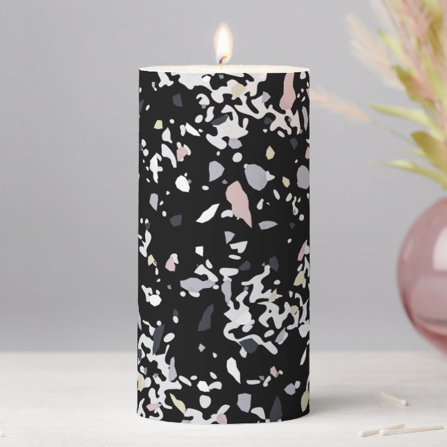 Marble Texture Black  Pillar Candle (In Situ)