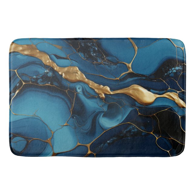 Marble texture blue gold bath mat (Front)