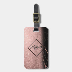 Marble Texture, Glitter Monogram-Personalized Luggage Tag