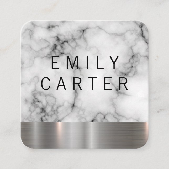 Marble Texture | Metal Trim Square Business Card (Front)