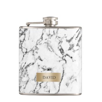 Marble Texture Modern Gold Label With Name Flask by fotoplus at Zazzle