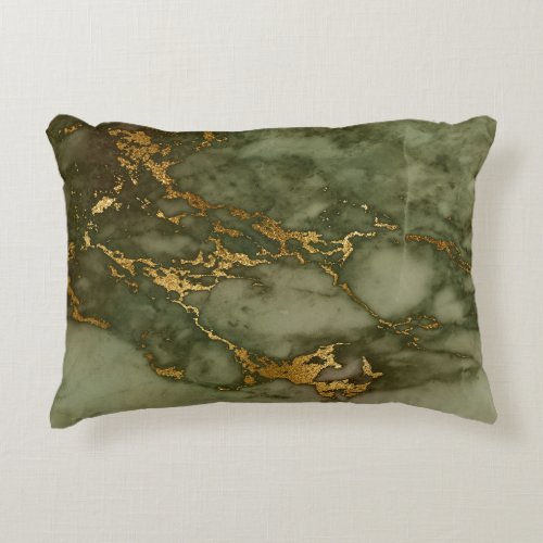 Marble Texture Olive Green Faux Gold Foil Accent Pillow