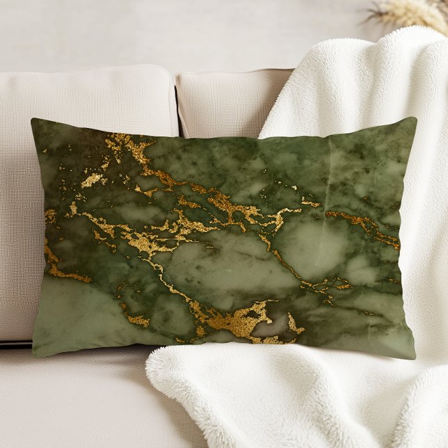 Marble Texture Olive Green Faux Gold Foil Accent Pillow (Creator Uploaded)