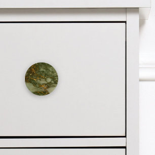 Marble Texture Olive Green Faux Gold Foil Ceramic Knob