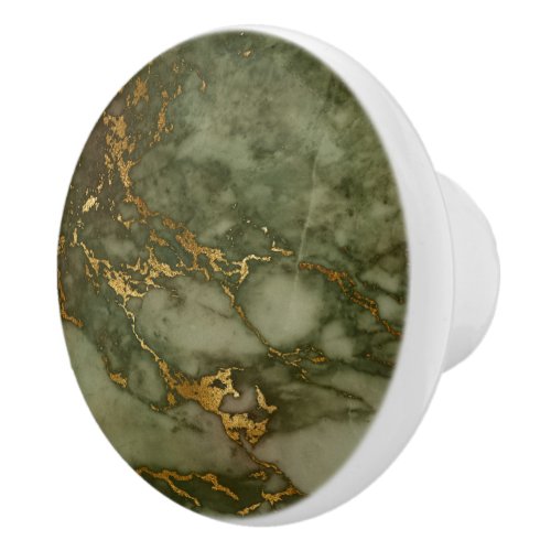 Marble Texture Olive Green Faux Gold Foil Ceramic Knob