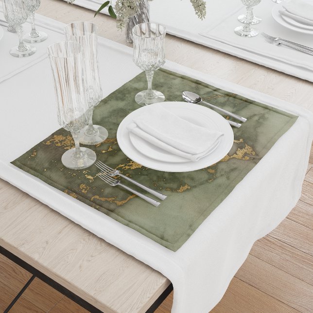 Marble Texture Olive Green Faux Gold Foil Cloth Placemat (Creator Uploaded)
