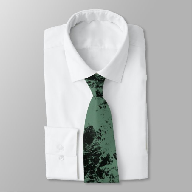 Marble texture pattern in black and green  neck tie (Tied)