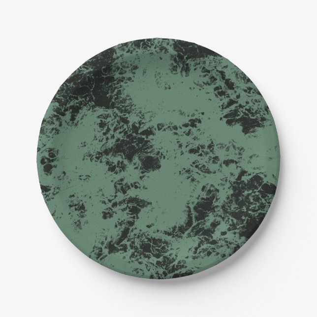 Marble texture pattern in black and green  paper plates (Front)