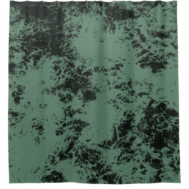 Marble texture pattern in black and green  shower curtain (Front)