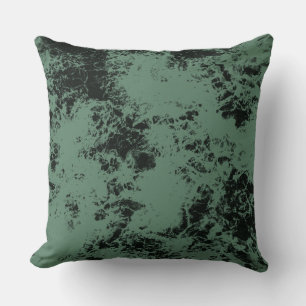 Marble texture pattern in black and green throw pillow