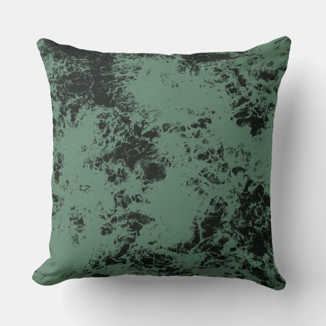 Marble texture pattern in black and green throw pillow (Front)