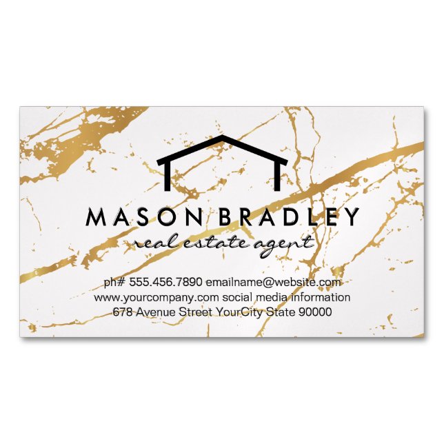 Marble Texture | Real Estate Agent Business Card Magnet (Front)