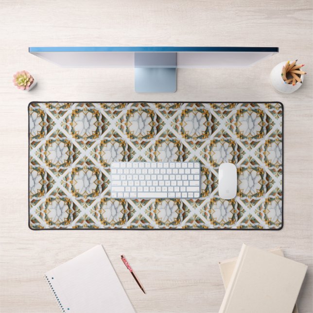 marble texture with gold ornate borders desk mat (Office 1)