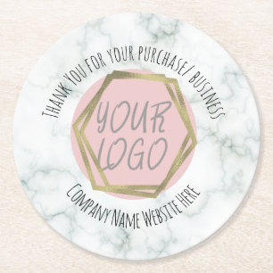 Marble Thank You Business Logo Round Paper Coaster