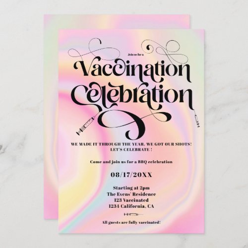 Marble tie dye script Vaccination celebration Invitation