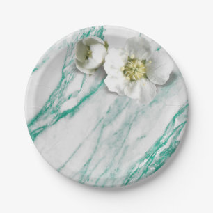 Marble Tiffany Mint Emerald White Jasmine Glitter Paper Plates