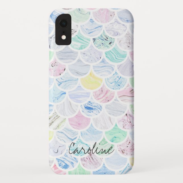 Marble Tile Rainbow Mermaid Scallop Pattern Case-Mate iPhone Case (Back)
