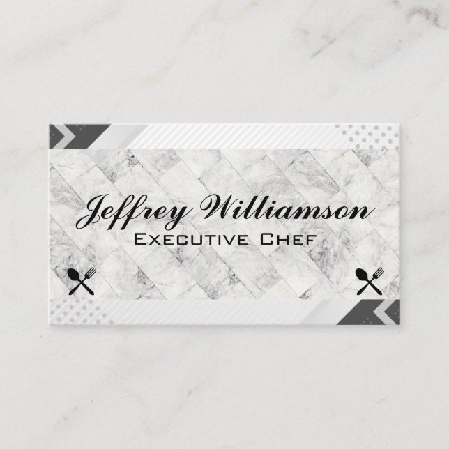 Marble Tiles | Wood | Silverware Culinary Logo Business Card (Front)