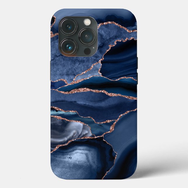 Marble Trendy Navy Blue Agate Geode Case-Mate iPhone Case (Back)