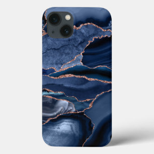 Marble Trendy Navy Blue Agate Geode iPhone 13 Case