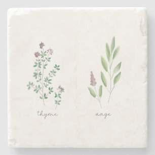 Marble Trivet Herbs Watercolor Stone Coaster