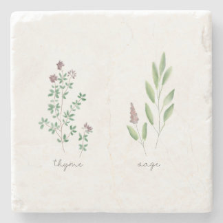 Marble Trivet | Herbs Watercolor Stone Coaster