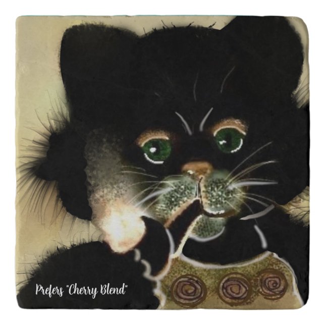 Marble Trivet...stands heat well! Kitty with pipe! Trivet (Front)
