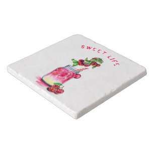 Marble Trivet with Cherry Cocktail