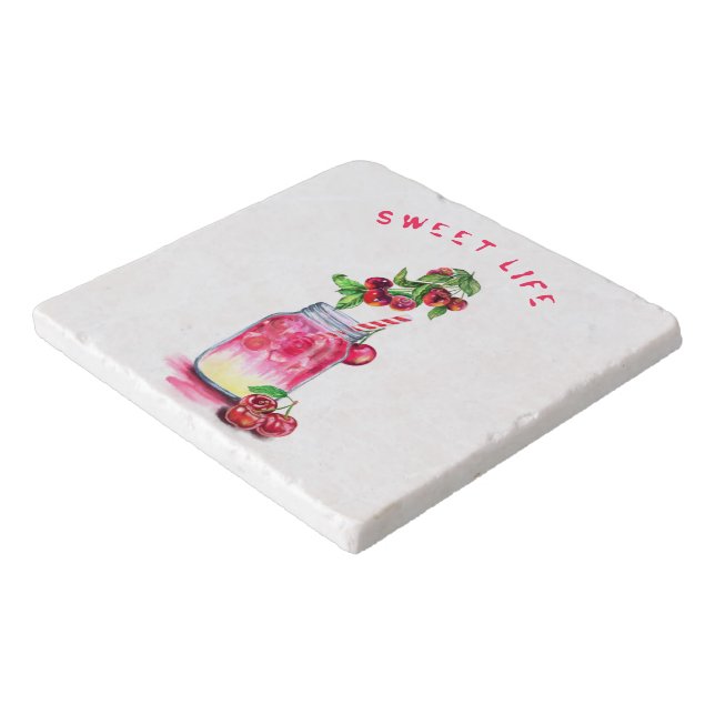 Marble Trivet with Cherry Cocktail (Corner)