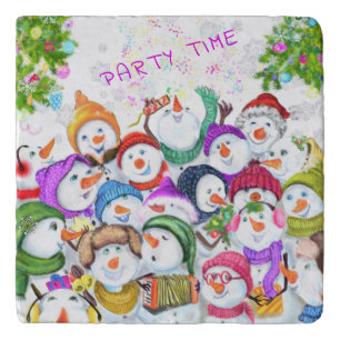Marble Trivet with Christmas Snowmans Your Text