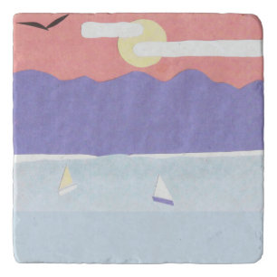 Marble Trivet with Ocean/Mountain Scene