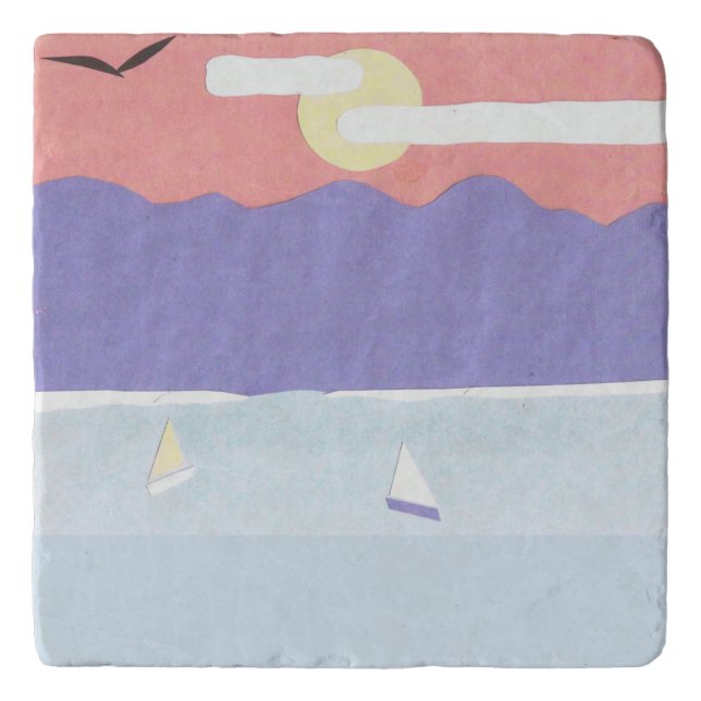 Marble Trivet with Ocean/Mountain Scene (Front)