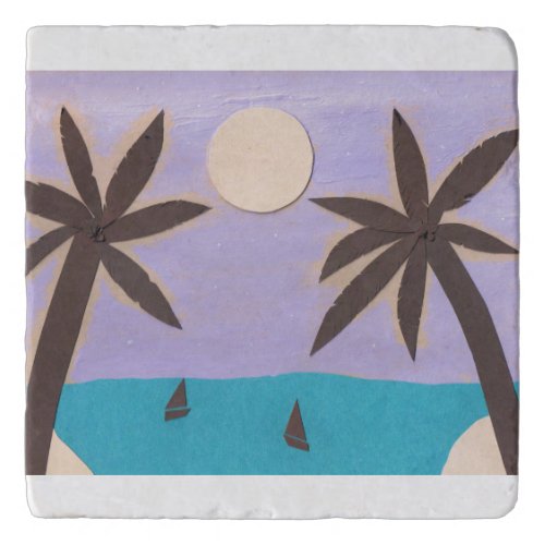 Marble Trivet with Palm Tree Design