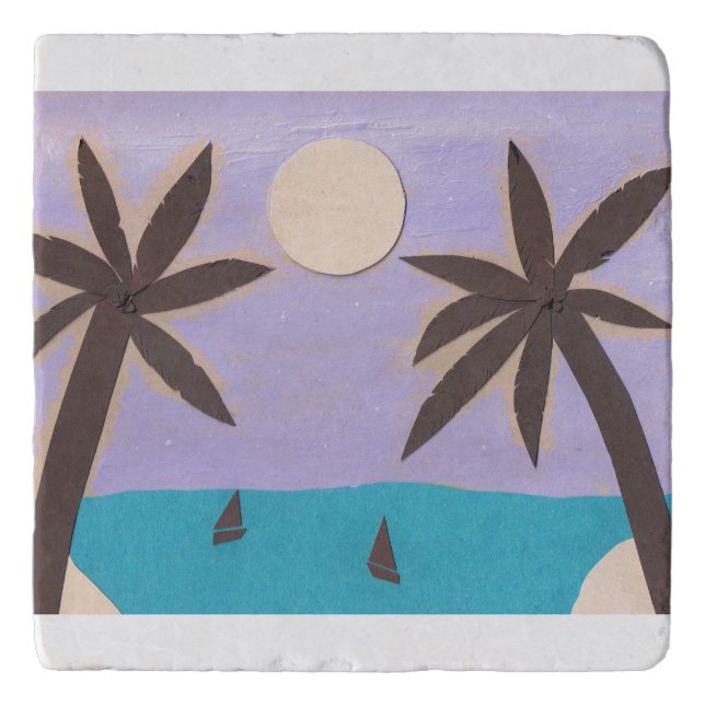 Marble Trivet with Palm Tree Design (Front)
