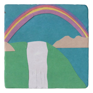 Marble Trivet with Rainbow Scene