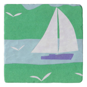 Marble Trivet with Sailboat Design