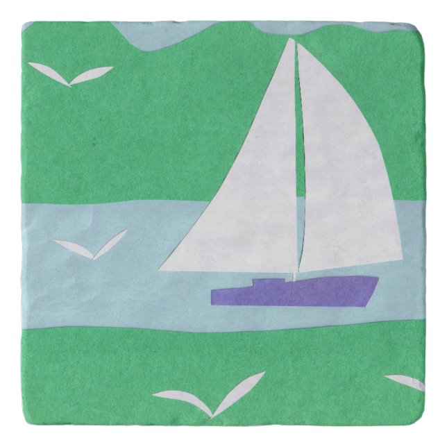 Marble Trivet with Sailboat Design (Front)