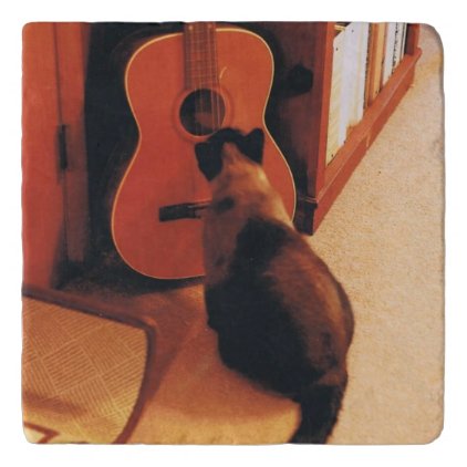 Marble Trivet with Siamese Cat and Guitar