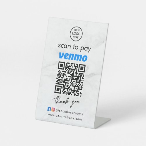 Marble Venmo QR Code Payment  Logo  Scan to Pay  Pedestal Sign