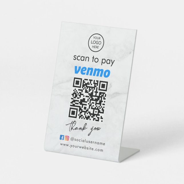 Marble Venmo QR Code Payment | Logo | Scan to Pay  Pedestal Sign (Front)