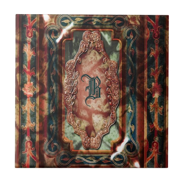 Marble vintage agate monogram aged monogram tile (Front)