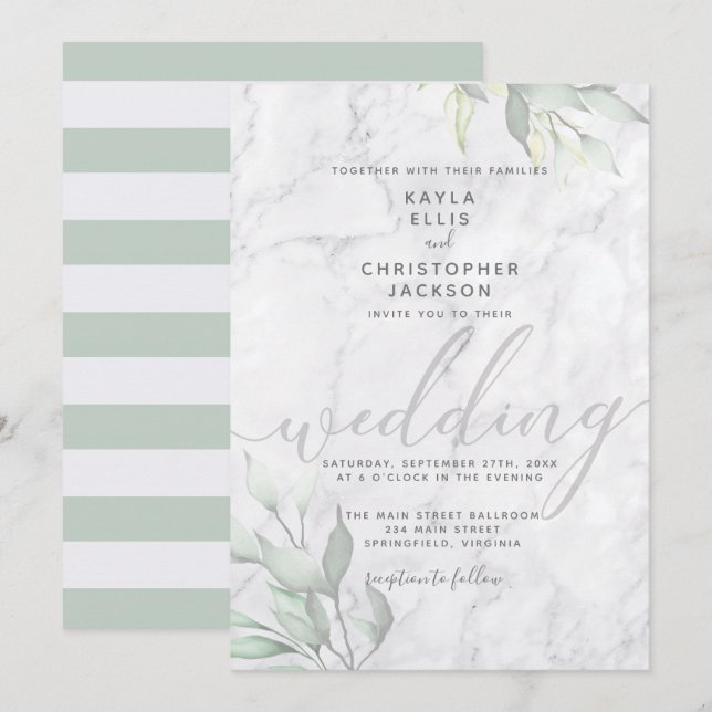 Marble Watercolor Floral Calligraphy Wedding Invitation (Front/Back)