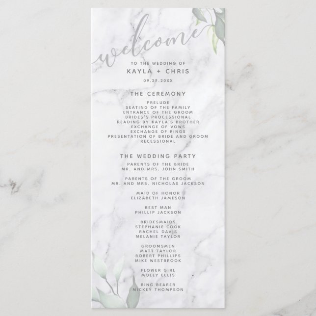 Marble Watercolor Floral Wedding Program (Front)