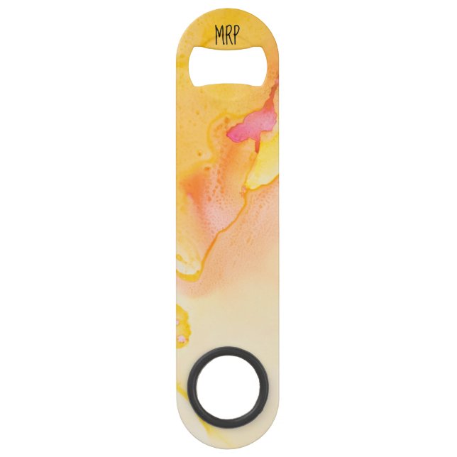 *~*  Marble Watercolor Gold Fuchsia Yellow Bar Key (Front)