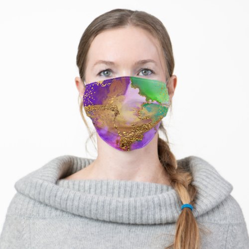 Marble watercolor gold pink purple green aqua glam adult cloth face mask